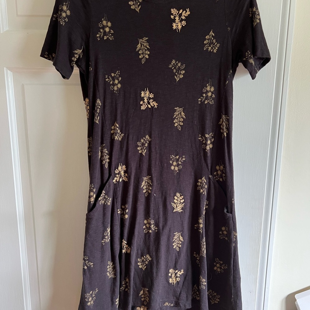Fat Face Black Dress with Gold Floral Design
